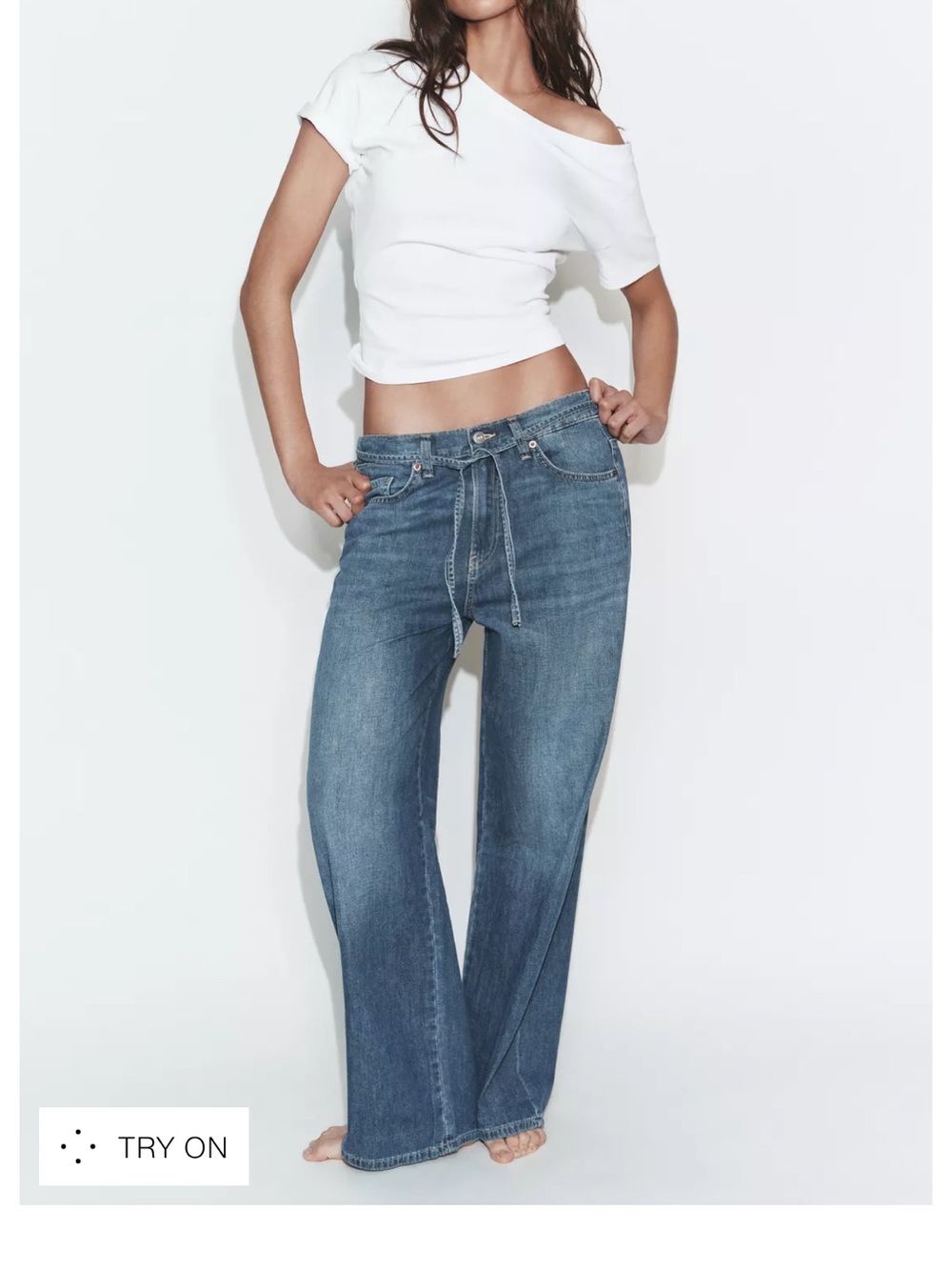 Zara Blue Wide-Leg Tie-Waist Jeans